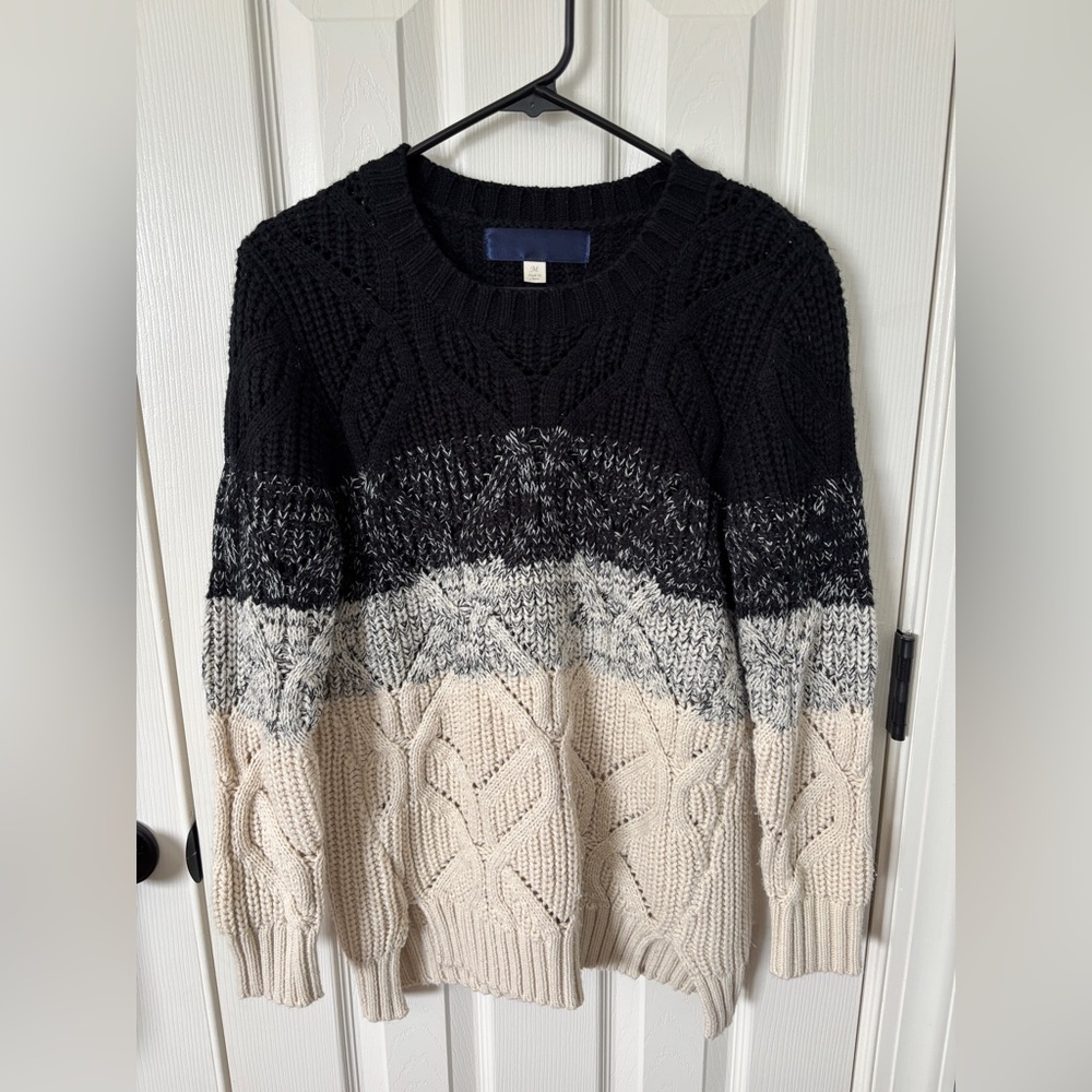 Black and Cream Cable Knit Sweater Warm Cozy